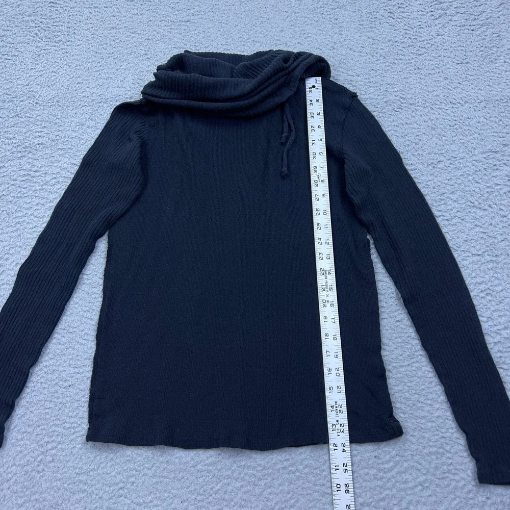 Free People Sweater Size M Hot Pepper Hoodie Cowl Neck Top Ribbed Black Pullover